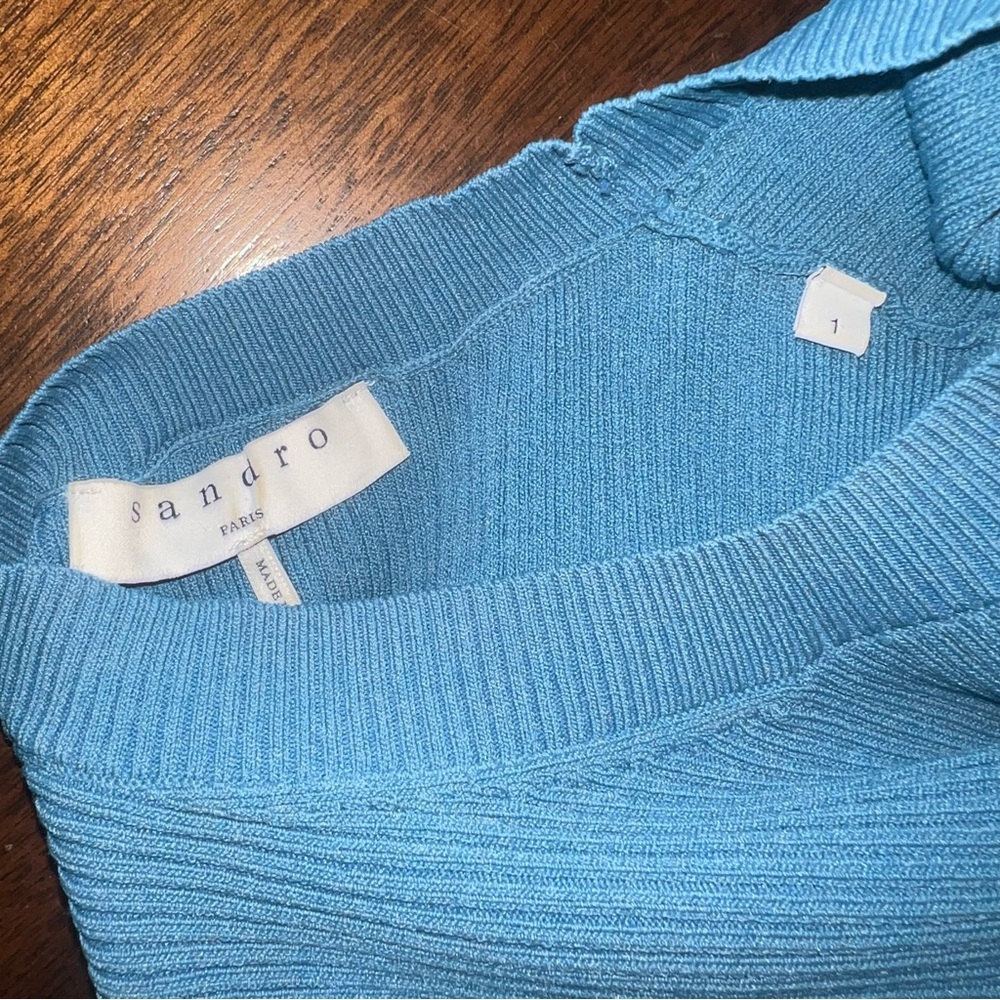 Sandro Paris Ribbed Knit Elastic Stretch Short Sleeve Top - Picture 6 of 8